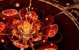 fractal flower with red petals and golden details 