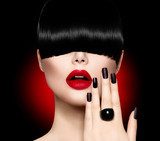 Fashion Model Girl with Trendy Hairstyle, Makeup and Manicure 