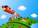 School Children Enjoying Pencil Rocket Ride 