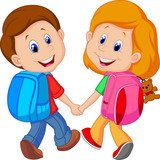 Boy and girl with backpacks 