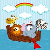 animals in the boat - vector illustration 