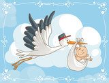Stork with Baby Vector Cartoon 