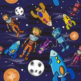 Seamless pattern cartoon children astronauts 