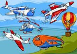 planes aircraft group cartoon illustration 