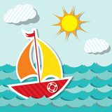 Vector sailing boat sticker 