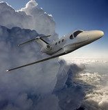 Executive in flight near a storm 