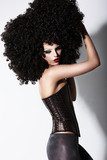 Fantasy. Art. Futuristic Fashion Model in Curly African Wig 