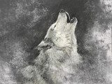 Wolf, handmade illustration on grey background 