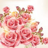 Beautiful vector background in vintage style with  rose  flowers 