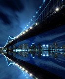 Manhattan Bridge At Night Lights, New York City 