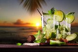 Fresh mojito cocktails on beach 