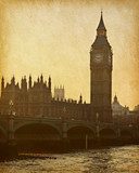 vintage paper. Buildings of Parliament with Big Ben tower 