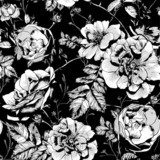 Black and White Floral Seamless Background 