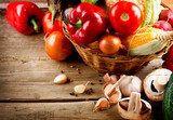 Healthy Organic Vegetables on a Wooden Background 