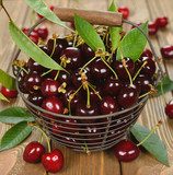 Fresh cherries in a basket 