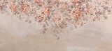 a lot of large flowers buds art drawn that hang down from top to bottom on a textured shabby wall photo wallpaper for the interior
