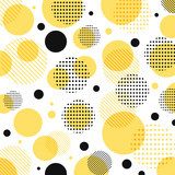 Abstract modern yellow, black dots pattern with lines diagonally on white background.