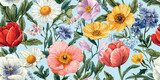Beautiful flower collection for posters, seamless patterns with tulips daisies poppies, leaves, floral bouquets, flower compositions