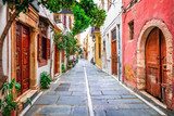 Charming streets of old town in Rethymno.Crete island, Greece