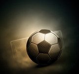 Nostalgiczna piłka futbolowa z bramką w tle