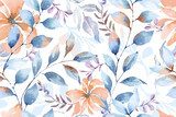 Seamless pattern of orange flowers drawn with watercolor.For the design of the wallpaper or fabric, vintage style.Blooming flower painting for summer.Botany background.