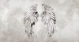 Spectacular angel wings on the wall. Illustration for wallpaper, decoration, poster, card