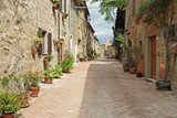street paved with brick in old italian borgo Sovana in Tuscany,