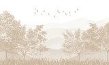 Subtle Woodland Wall Mural: Faded Sepia Trees & Abstract Nature Background