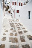 Traditional white ainted alley at Mykonos town, Greece