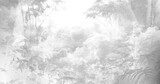 Tropical forest landscape , Trees and leaves wallpaper , Tropical wallpaper . wallpaper abstract forest background mural art . Misty Grayscale Jungle Landscape with Overlapping Clouds