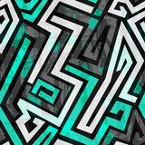 urban blue maze seamless pattern with grunge effect