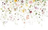 watercolor arrangements with garden flowers. bouquets with pink, yellow wildflowers, leaves, branches. Botanic illustration isolated on white background.