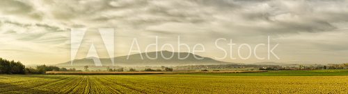 Panorama with field and Sleza Mountain, Poland
