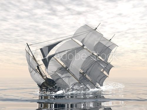 Old ship sinking - 3D render