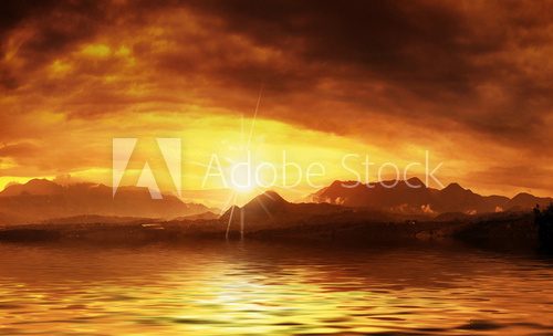 Hot sunset over water surface