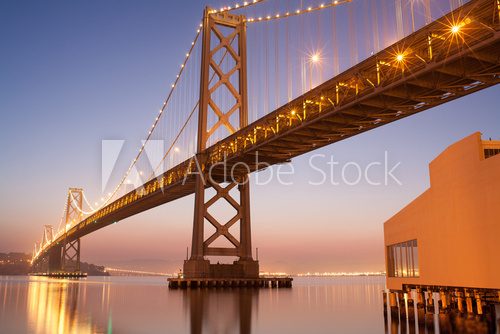 Daybreak with clear night sky at Bay Bridge , San Francisco