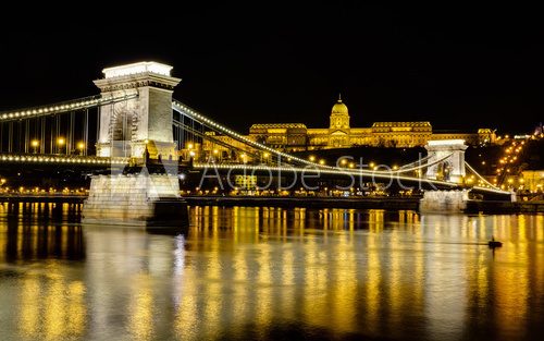 Chain Bridge and Buda Castle at night, Budapest, Hungary