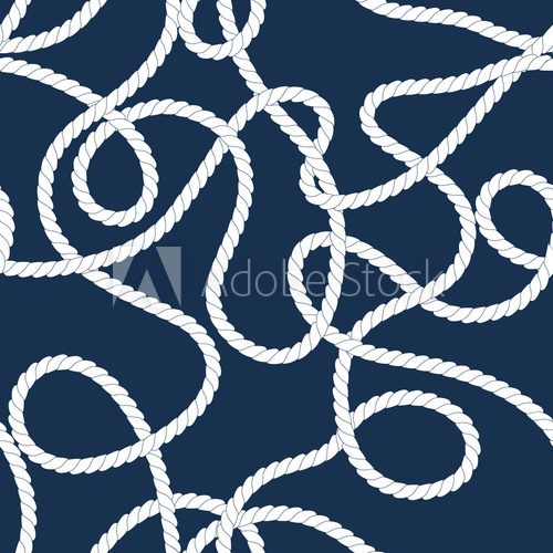 Navy and white tangled marine ropes seamless pattern, vector