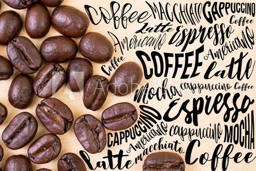 Top view of roasted coffee beans with Typography. use for backgr