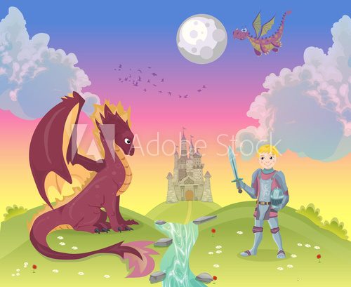 Cartoon knight with dragon