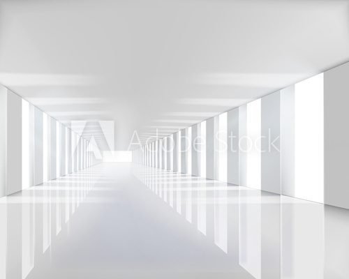Empty white hall. Vector illustration.