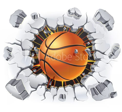 Basketball and Old Plaster wall damage. Vector illustration