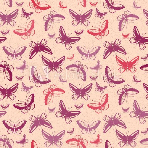 Seamless pattern with tropical butterflies silhouettes