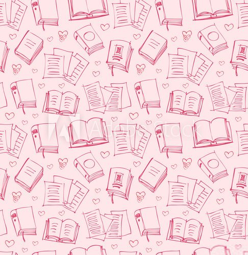 Pattern for girls with books, papers and hearts