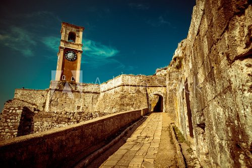 Inside old Byzantine fortress in Corfu - Vintage, Greece
