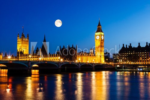 Full Moon above Big Ben and House of Parliament, London, United