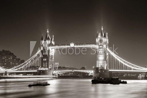 Tower Bridge at night in black and white