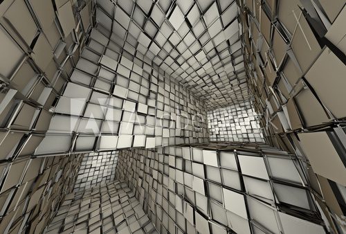 3d futuristic fragmented tiled mosaic labyrinth interior