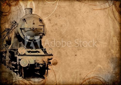 retro vintage technology, old train, grunge background