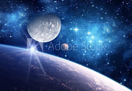 Background with a Planet, Moon and Star